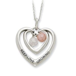 Sterling Silver & CZ, Keep Love Growing Double Heart Necklace, 18 Inch